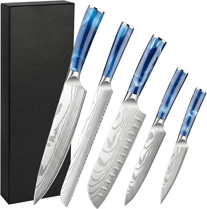 Set de 5 couteaux Japonais en acier bleu