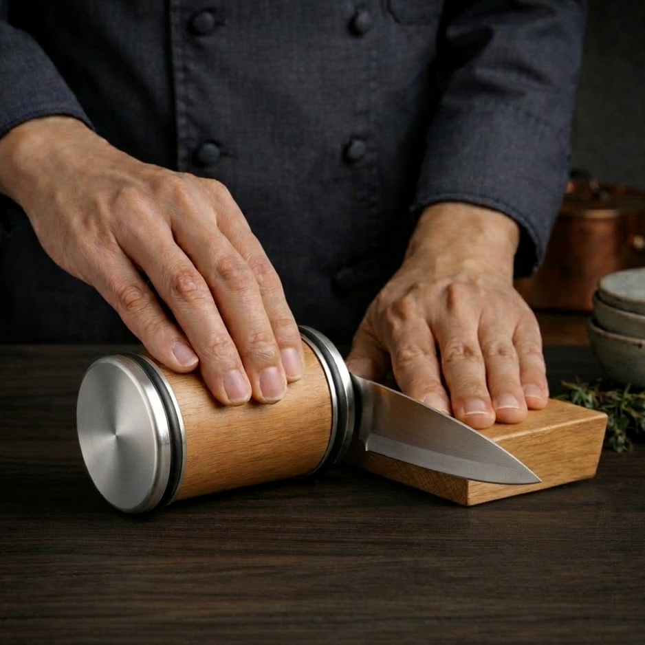 Aiguiseur de Couteaux Roulant - Angle 15°/20° - Surface Diamant - Chêne