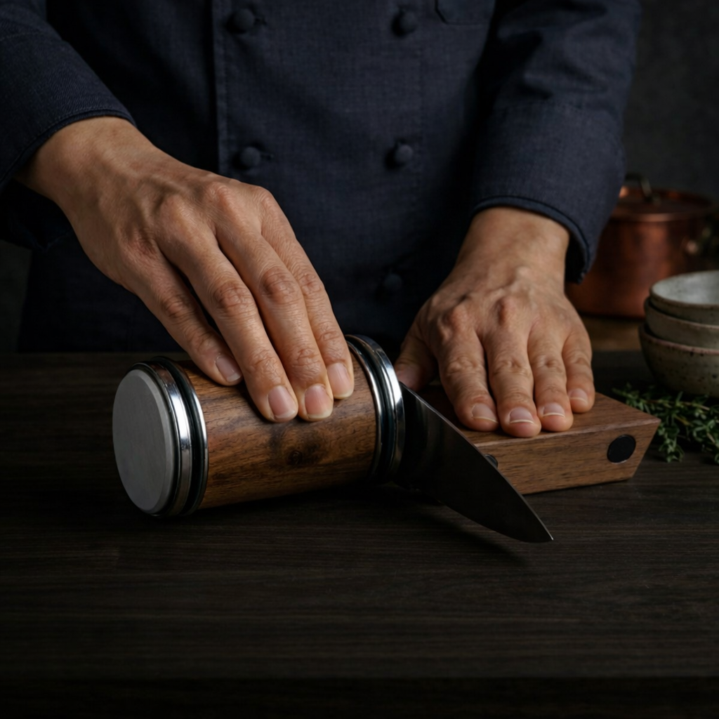 Aiguiseur de Couteaux Roulant - Angle 15°/20° - Surface Diamant - Noyer