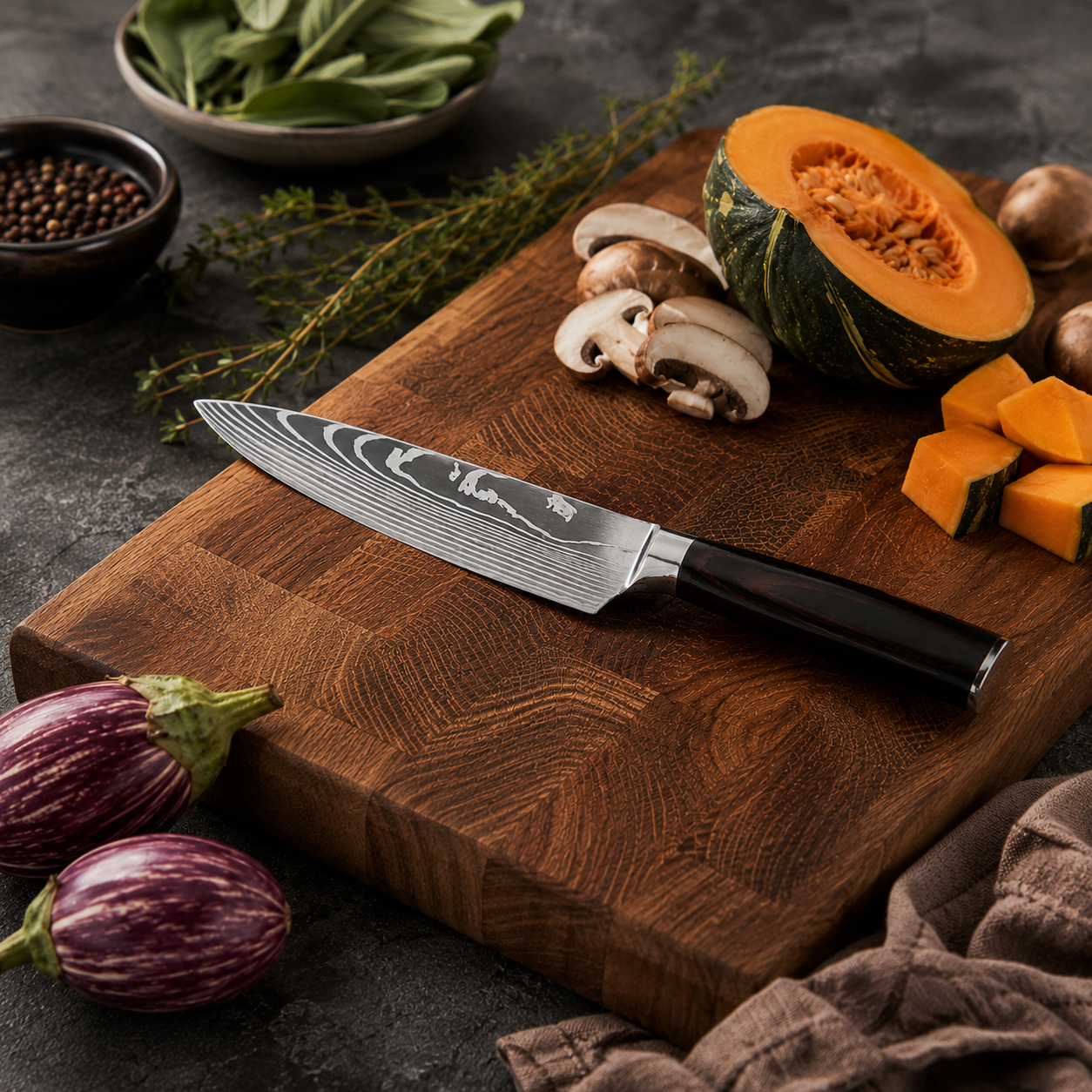 Couteau de Chef Japonais Manche Bois Noir